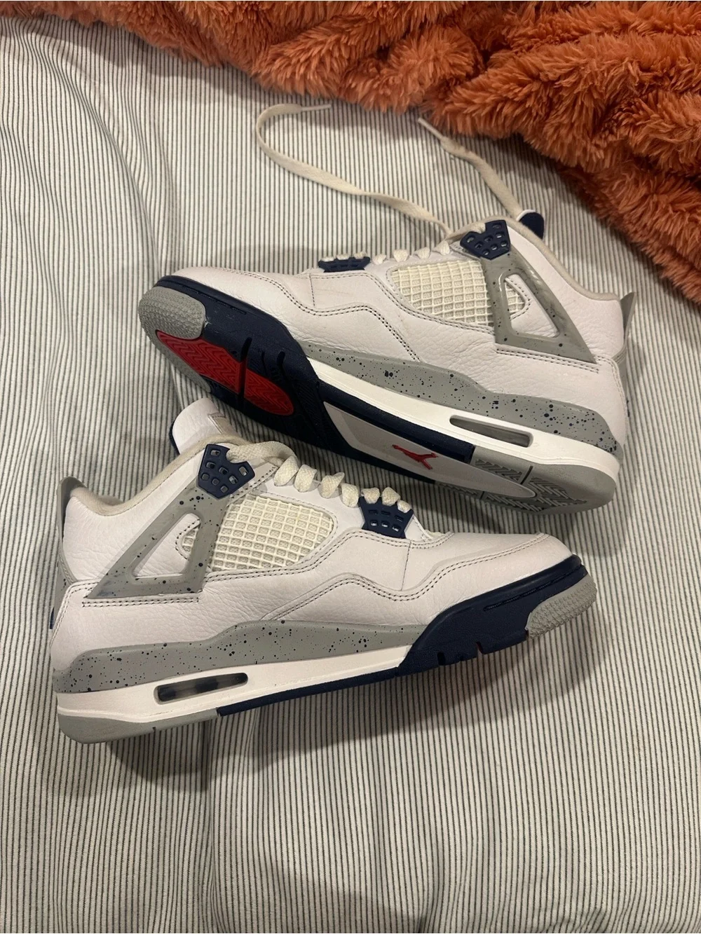 Jordan mens Sneakers in White and Navy with Gray Accents